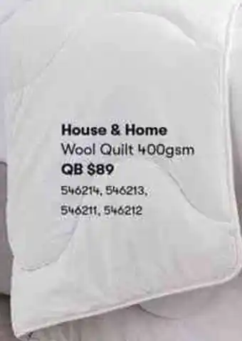 BIG W House & Home Wool Quilt 400gsm 546214,546213,546211,546212 offer