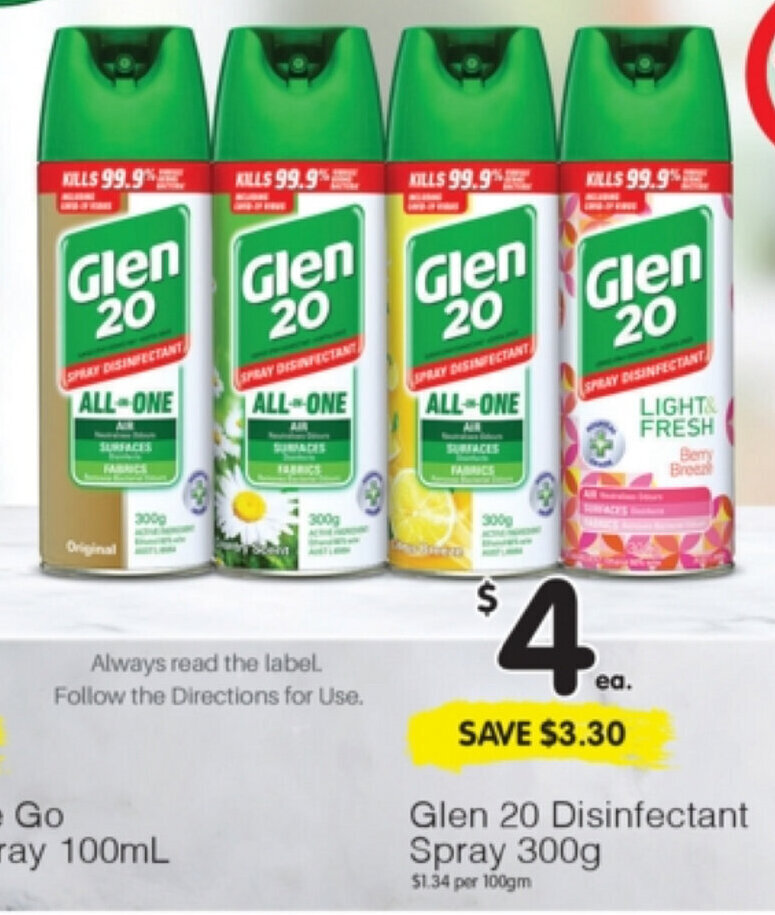 Glen 20 Disinfectant Spray 300g offer at Spar