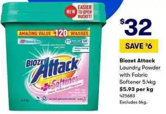 BIG W Biozet Attack Laundry Powder With Fabric Softener 5.4kg 425683 offer
