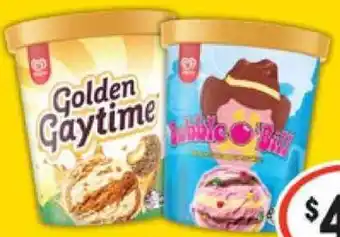 IGA Street Paddle Pop Rainbow, Choc Banana, Golden Gaytime or Bubble O'Bill 1 Litre offer