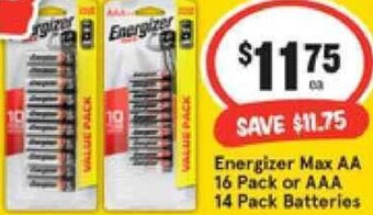 IGA Energizer Max AA 16 Pack or AAA 14 Pack Batteries offer