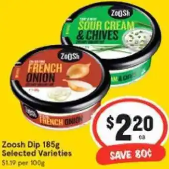 IGA Zoosh Dip 185g Selected Varities offer