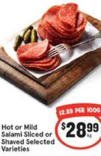 IGA Hot or Mild Salami Sliced or Shaved Selected Varieties offer