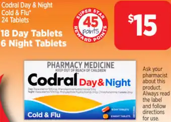 Star Discount Chemist Codral Day & Night Cold & Flu 24 Tablets offer