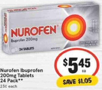 IGA Nurofen Ibuprofen 200mg Tablets 24 Pack offer