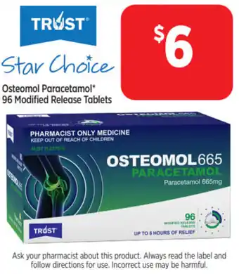 Star Discount Chemist Osteomol Paracetamol 96 Modified Release Tablets offer