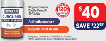 Star Discount Chemist Bioglan Curcumin Double Strength 40 Tablets offer