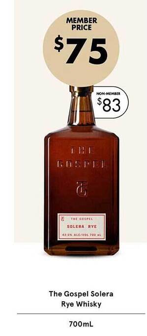 Vintage Cellars The Gospel Solera Rye Whisky offer