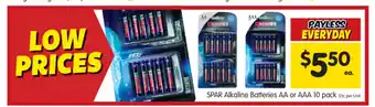 Spar SPAR Alkaline Batteries AA or AAA 10 Pack offer