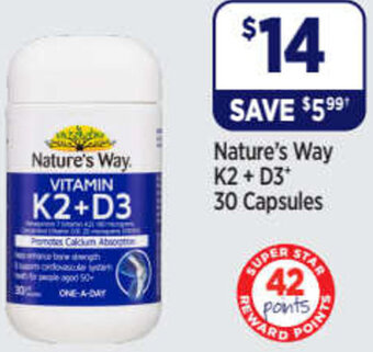 Star Discount Chemist Nature's Way K2+D3 30 Capsules offer
