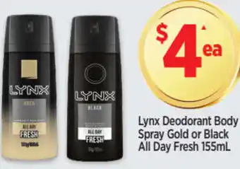 Star Discount Chemist Lynx Deodorant Body Spray Gold or Black All Day Fresh 155ml offer