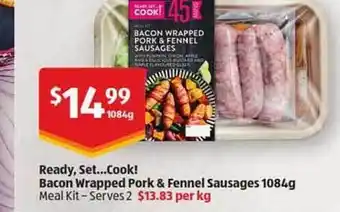 ALDI Ready Set...cook! Bacon Wrapped Pork & Fennel Sausages Meal Kit - Serves 2 offer
