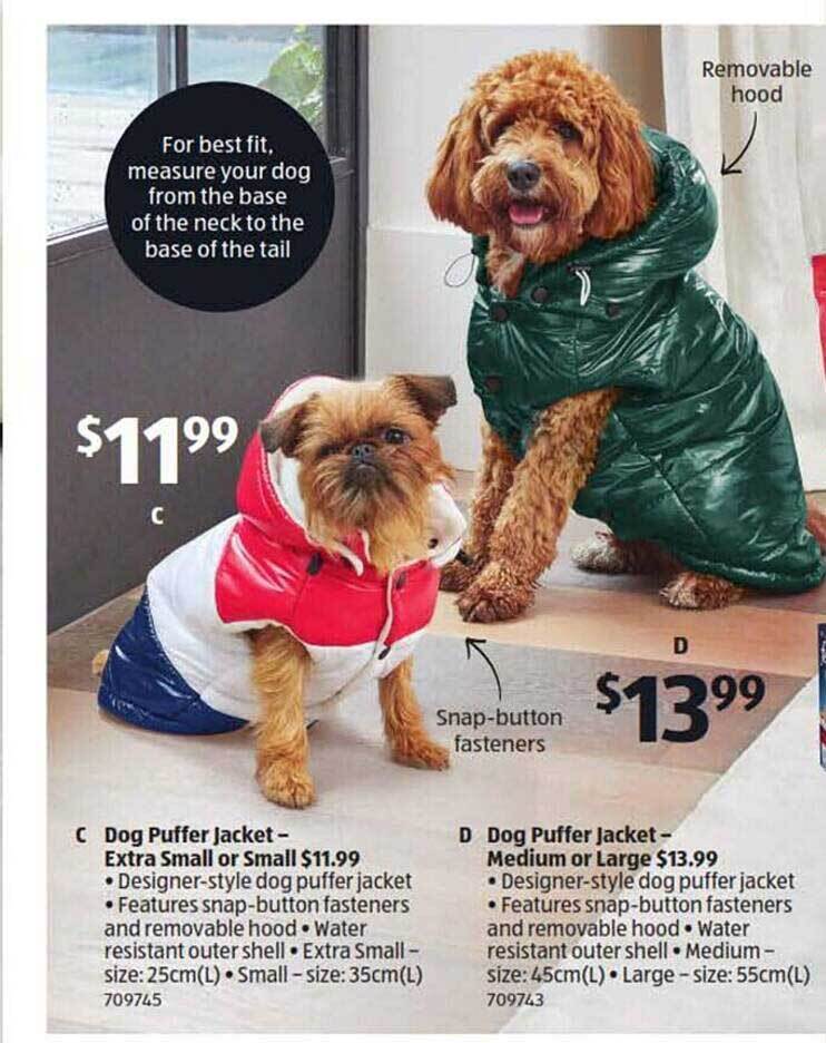 ALDI Dog Puffer Jacket Extra Small Or Small Dog Puffer Jacket Medium Or Large offer