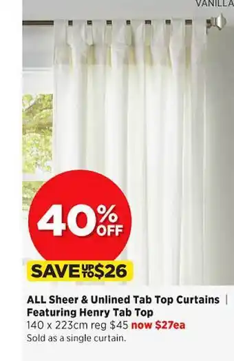 Spotlight All Sheer 7 Unlined Tab Top Curtains Fearturing Henry Tab Top offer