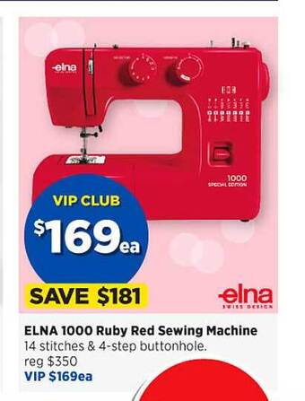 Spotlight Elna 1000 Ruby Red Sewing Machine offer