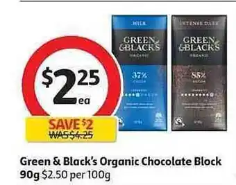 Coles Green & Black's Organic Chocolate Block offer