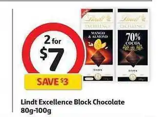 Coles Lindt Excellence Block Chocolate offer