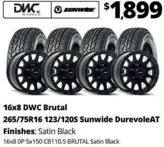 Tyreright 16x8 DWC Brutal 265/75R16 123/120S Sunwide DurevoleAT Finishes: Satin Black 16x8 OP 5x150 Cb110.5 Brutal Satin Black offer