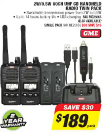 Autobarn 2W/05W 80ch Uhf CB Handheld Radio Twin Pack offer
