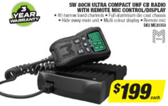 Autobarn 5W 80ch Ultra Compact Uhf CB Radio With Remote Mic Control/Display offer