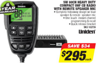 Autobarn 5W 80ch Heavy Duty Compact Uhf CB Radio With Remote Speaker Mic offer