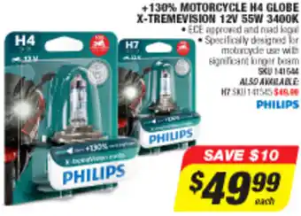 + 130% Motorcycle H4 Globe X-Tremevision 12V 3400K
