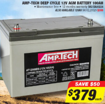 Amp-Tech Deep Cycle 12V AGM Battery 100Ah