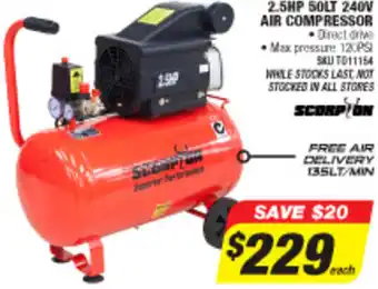 Autobarn 2.5HP 50LT 240V Air Compressor offer