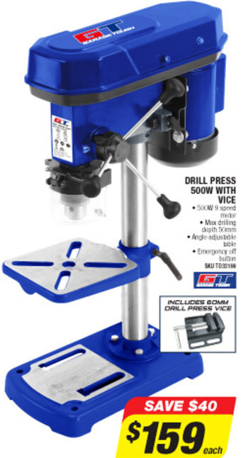Autobarn Drill Press 500W With Vice offer