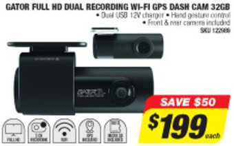 Autobarn Gator Full HD Dual Recording Wi-Fi GPS Dash Cam 32GB offer
