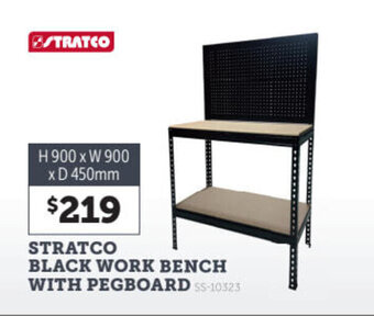 Stratco STRATCO black work bench with pegboard offer