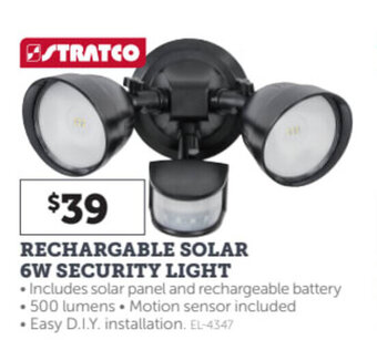 Stratco Rechargable solar 6w security light offer