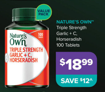 Ramsay Pharmacy NATURE'S OWN triple strength garlic + C, horseradish 100 tablets offer