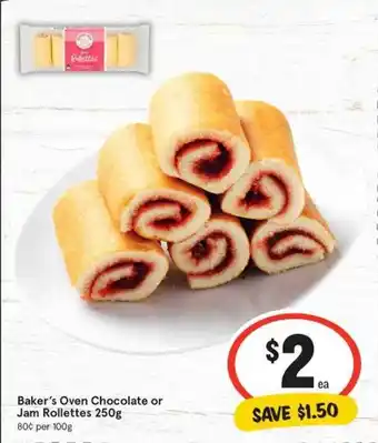 IGA Baker's Oven Chocolate Or Jam Rollettes 250 G offer
