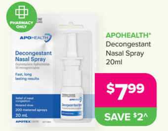 Malouf Pharmacies APOHEALTH decongestant nasal spray 20ml offer