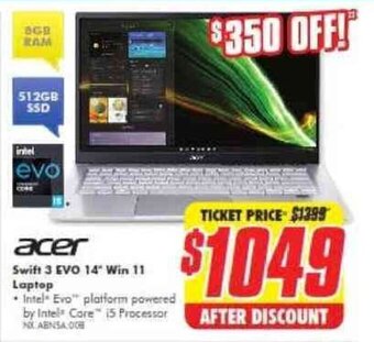 The Good Guys ACER swift 3 EVO 14 win 11 laptop offer