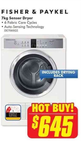 The Good Guys FISHER & PAYKEL 7kg sensor dryer offer