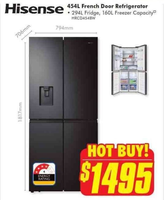 HISENSE 454L french door refrigerator offer at The Good Guys