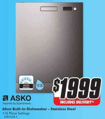 The Good Guys ASKO 60cm built-in dishwasher - stainless steel offer