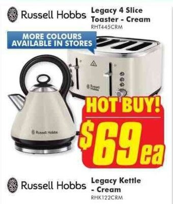 The Good Guys RUSSELL HOBBS legacy 4 slice toaster - cream offer