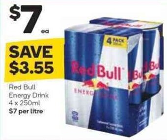 Woolworths RED BULL energy drink 4 x 250ml offer