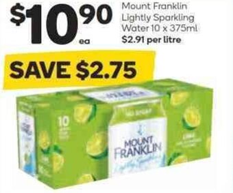 Woolworths MOUNT FRANKLIN lightly sparkling water 10 x 375ml offer