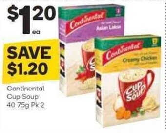 Woolworths CONTINENTAL cup soup 40 75g pk 2 offer