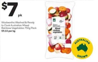 Woolworths Woolworths washed & ready to cook australian mixed rainbow vegetables 750g pack offer
