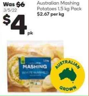 Woolworths Australian mashing potatoes 1.5 kg pack offer