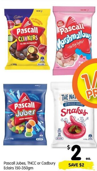 Spar Pascall jubes, TNCC or cadbury eclairs 150-350gm offer