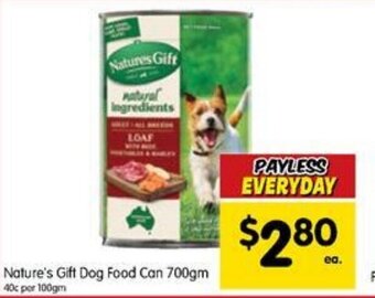 Spar NATURE'S GIFT dog food can 700gm offer
