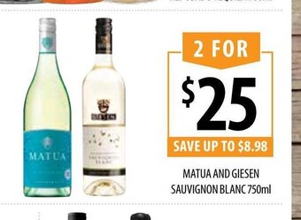Supabarn Matua And Giesen Sauvignon Blanc 750ml offer