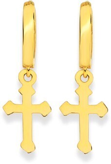 Prouds 9ct Gold Cross Drop Huggie Earrings offer