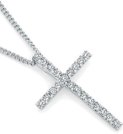 9ct White Gold Diamond Cross Pendant 
